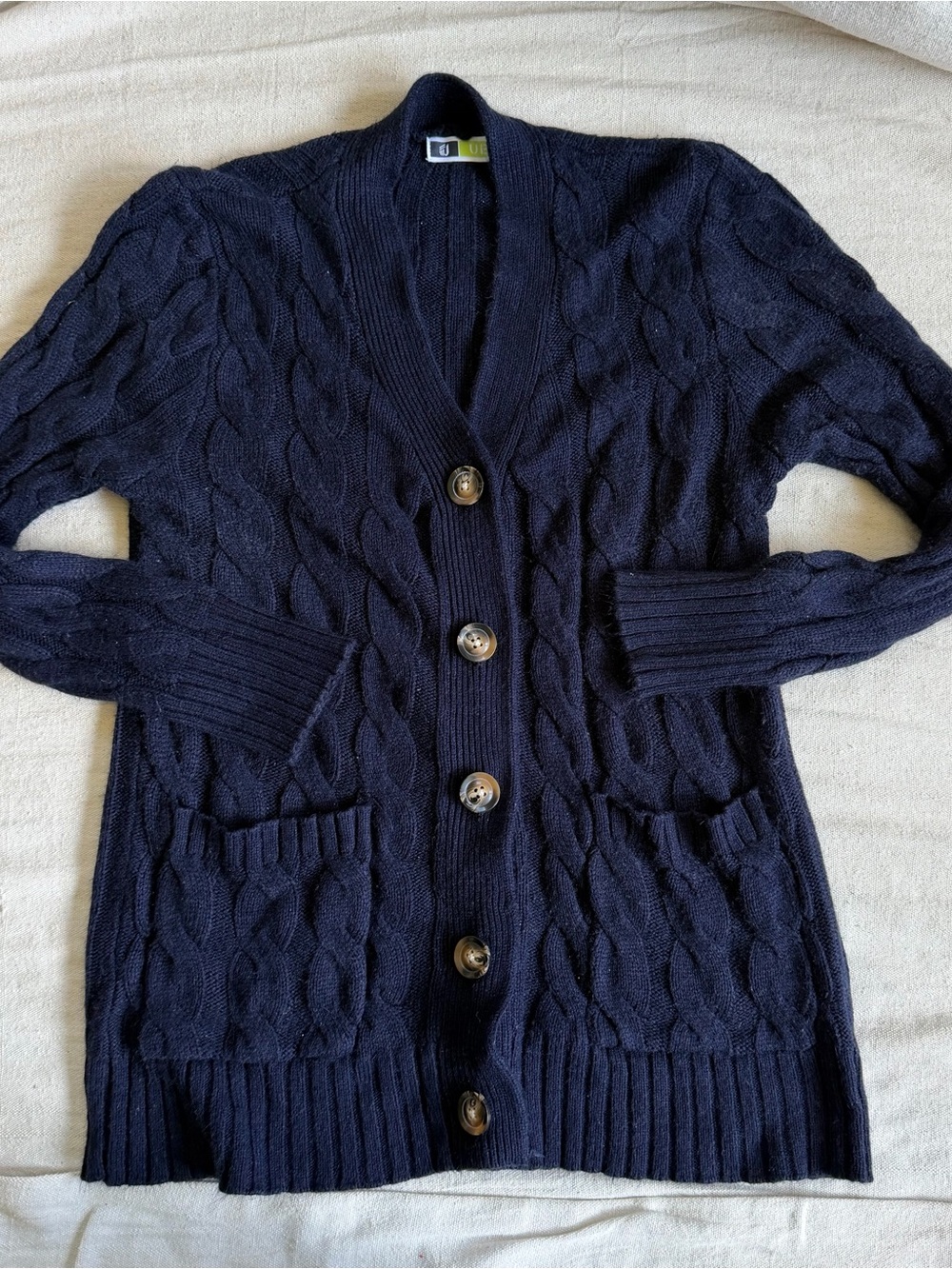 Navy Blue Cable Knit Cardigan Sweater Small Coastal Grandma Preppy Academia